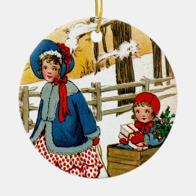 Pulling the Sled Ceramic Tree Decoration (Front)