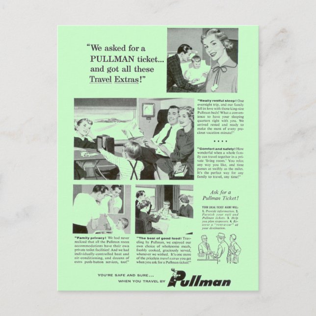 Pullman Sleeping Car for Overnight Train Travel Postcard (Front)