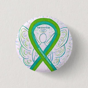 Pulmonary Fibrosis Awareness Ribbon Angel Button