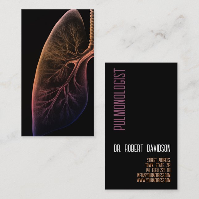 Pulmonary Lungs Disease Doctor Simple Black Business Card (Front/Back)