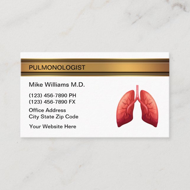 Pulmonologist Lung Doctor Medical Business Cards (Front)