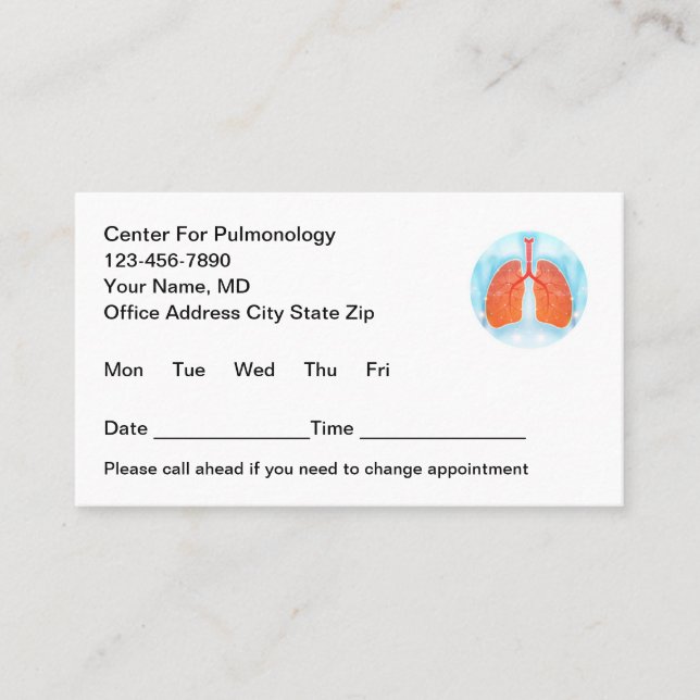 Pulmonology Theme Office Medical Appointment Cards (Front)