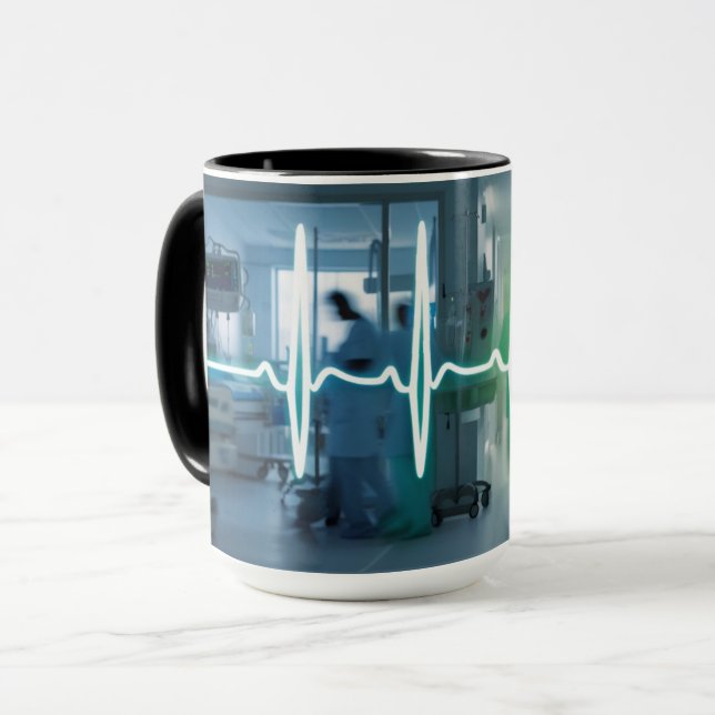 Pulse of Care: The Heartbeat of a Hospital Mug (Front Left)