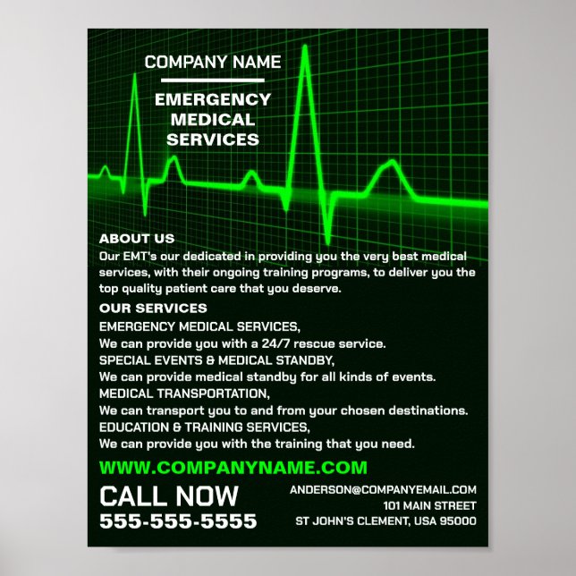 Pulse Rate Design, EMT, Paramedic Advertising Poster (Front)