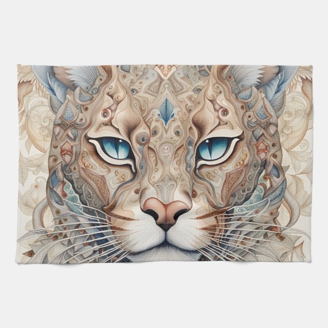 Puma Face Surreal Art  Tea Towel (Horizontal)