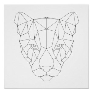 Puma Head Geometric Black & White Modern Art Print