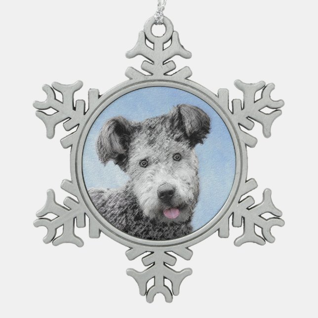 Pumi Painting - Cute Original Dog Art Snowflake Pewter Christmas Ornament (Front)