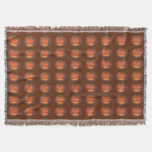 Pumkin Blanket Fun Halloween Throw Blankets Decor (Front)