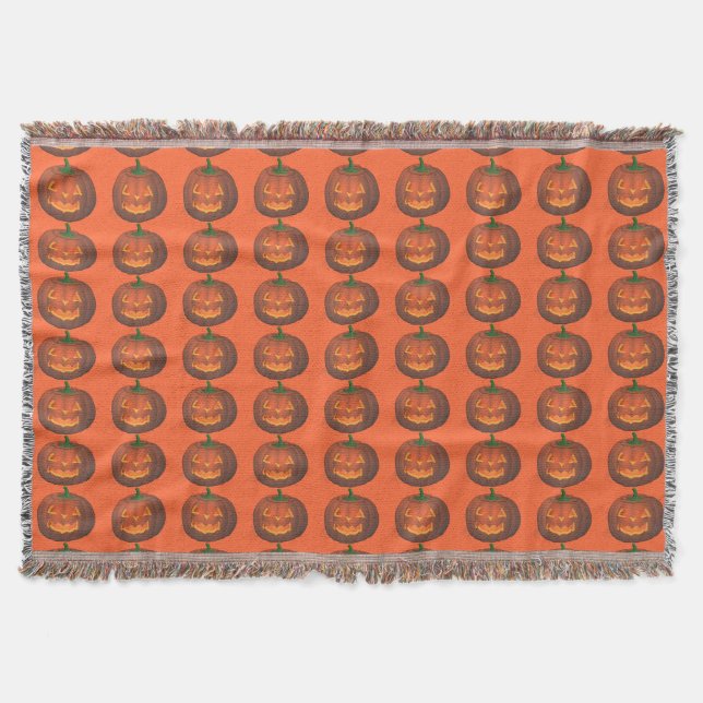 Pumkin Blanket Fun Halloween Throw Blankets Decor (Front)