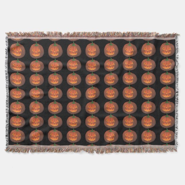Pumkin Blanket Fun Halloween Throw Blankets Decor (Front)