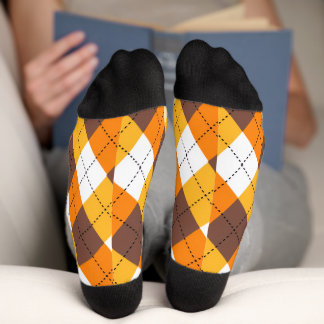 Pumkin Orange Chequered Pattern Socks