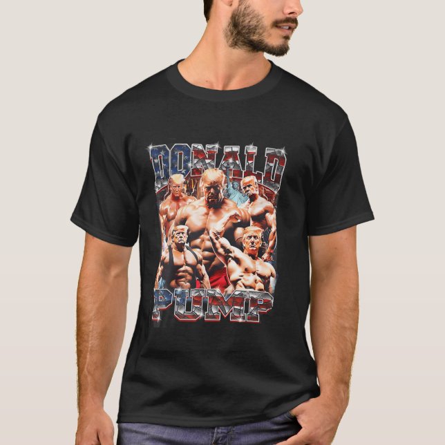 Pump 1 Vs 1 Biden American Flag Swole Trump 2024  T-Shirt (Front)