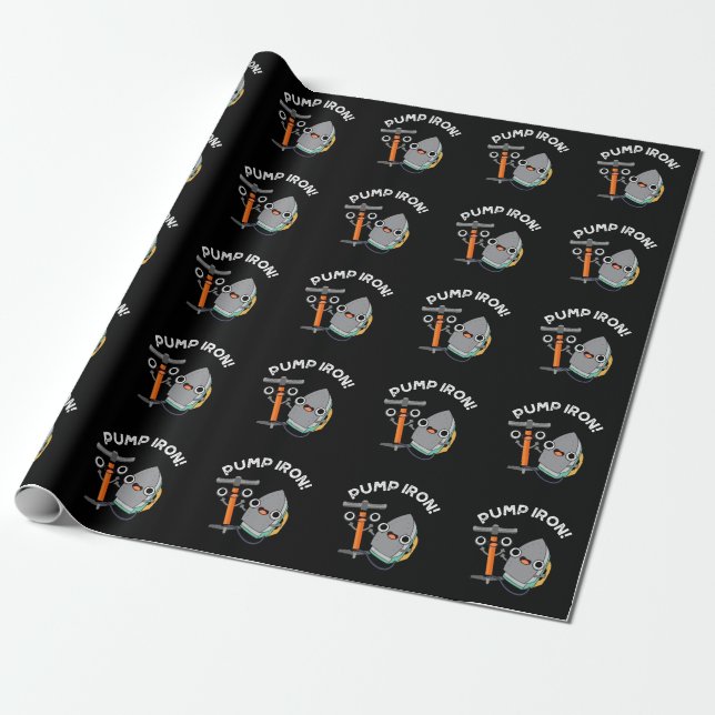 Pump Iron Funny Exercise Pun Dark BG Wrapping Paper (Unrolled)