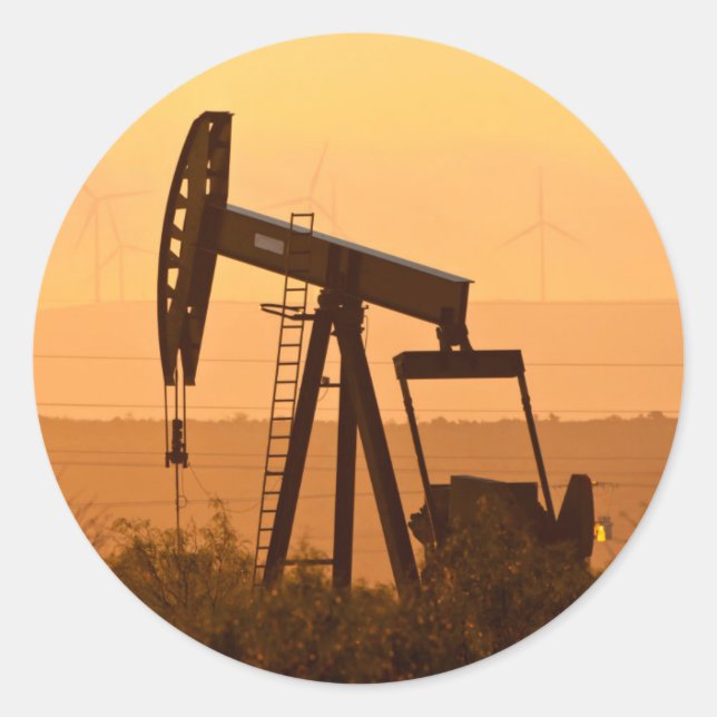 Pump Jack Pumping Oil In West Texas, USA Classic Round Sticker (Front)