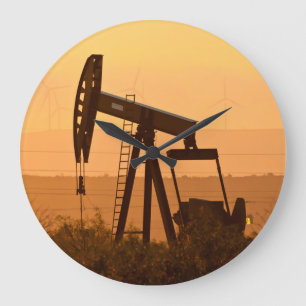 Pump Jack Pumping Oil In West Texas, USA Large Clock
