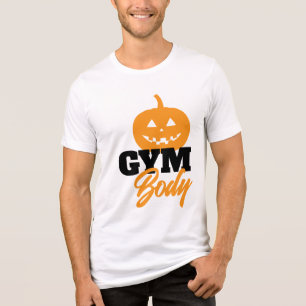 PUMP KIN Halloween Gym T-Shirt   Premium Back Prin Tri-Blend Shirt