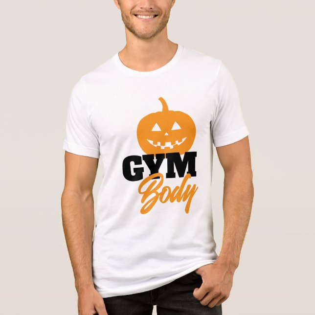 PUMP KIN Halloween Gym T-Shirt | Premium Back Prin Tri-Blend Shirt (Front)