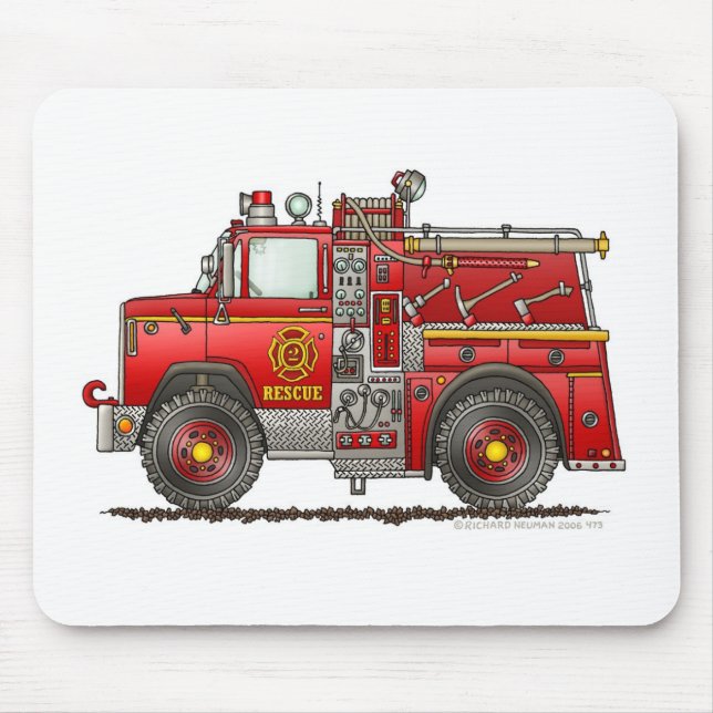 Pumper Rescue Fire Truck Firefighter Mouse Mat (Front)