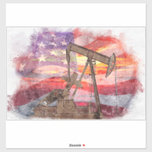 Pumpjack silhouette pastel drawing American Flag