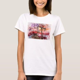 Pumpjack silhouette watercolor with American Flag T-Shirt