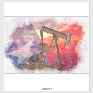 Pumpjack Texan icon pastel drawing with Texas Flag