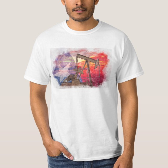 Pumpjack Texan icon pastel drawing with Texas Flag T-Shirt (Front)