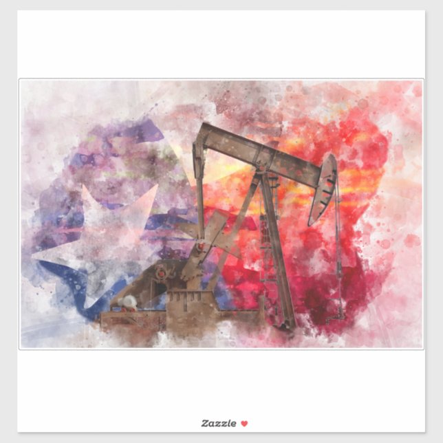 Pumpjack Texan icon watercolor with Texas Flag (Sheet)