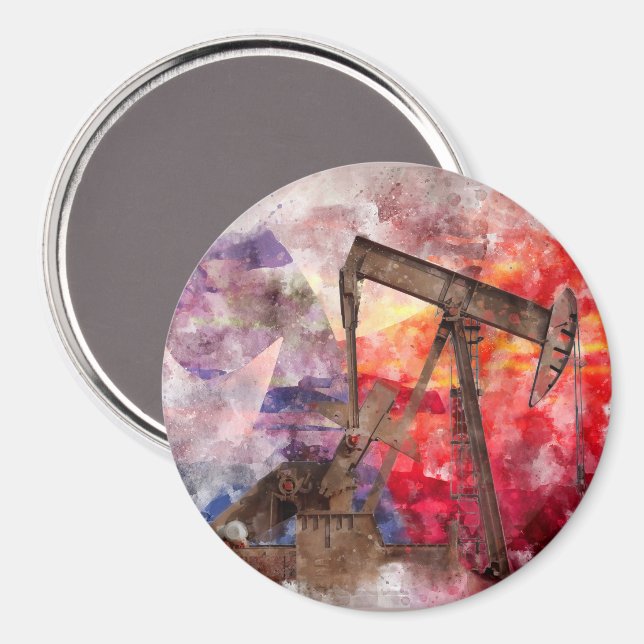 Pumpjack Texan icon watercolor with Texas Flag Magnet (Front/Back)