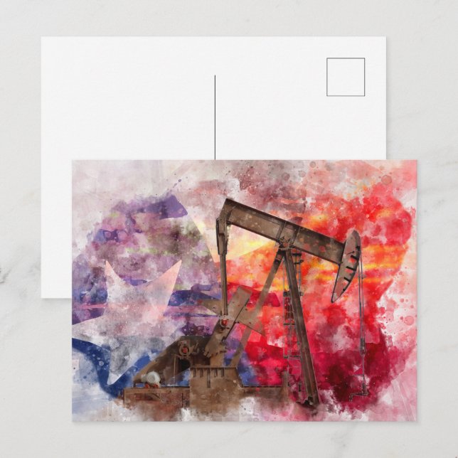 Pumpjack Texan icon watercolor with Texas Flag Postcard (Front/Back)
