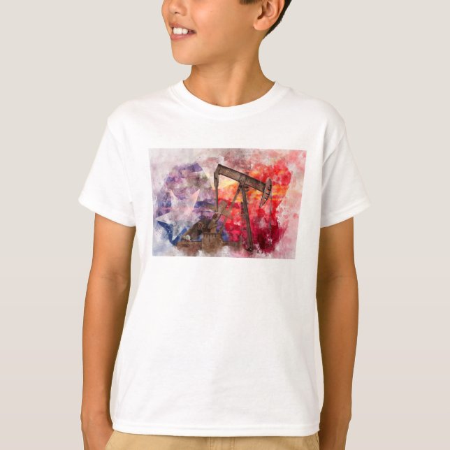 Pumpjack Texan icon watercolor with Texas Flag T-Shirt (Front)