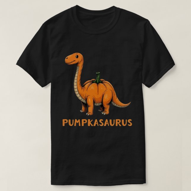 Pumpkasaurus Pumpkin Dinosaur Funny Halloween T-Shirt (Design Front)