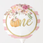Pumpkin 1st Birthday Balloon - Floral Pink Stripes