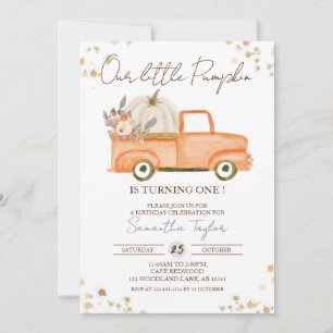 Pumpkin 1st Birthday, Fall Birthday, Orange Truck Invitation