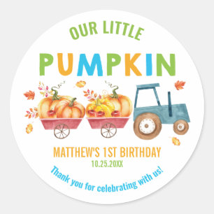 Pumpkin 1st Birthday Harvest Truck Favour Thank Yo Classic Round Sticker