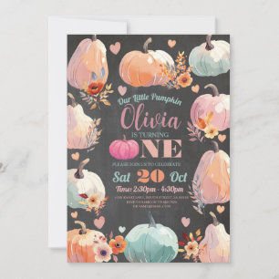 Pumpkin 1st Birthday Little Pastel Autumn Fall Invitation