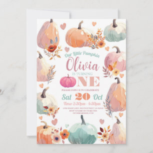 Pumpkin 1st Birthday Little Pastel Autumn Fall Invitation
