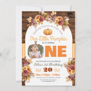 Pumpkin 1st Birthday Little Photo One Autumn Fall Invitation