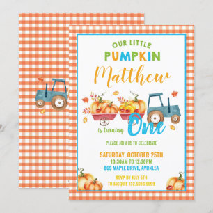 Pumpkin 1st Birthday Party Harvest Truck Boy Invitation