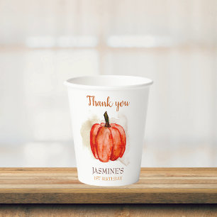 Pumpkin 1st Birthday Thank You Fall Halloween Paper Cups
