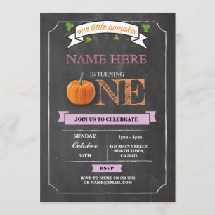 Pumpkin 1st First One Birthday Party Chalk Invite