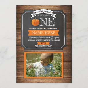 Pumpkin 1st First One Birthday Party Photo Invite