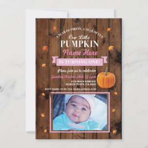 Pumpkin 1st First One Birthday Party Photo Invite