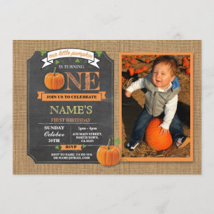 Pumpkin 1st First One Birthday Party Photo Invite