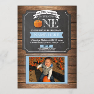 Pumpkin 1st First One Birthday Party Photo Invite