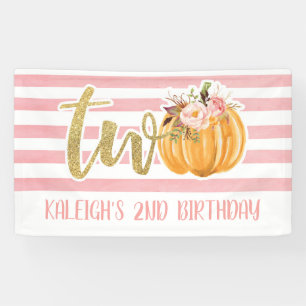 Pumpkin 2nd Birthday Banner - Girl Pink Stripes