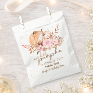 Pumpkin 2nd Birthday Girl Floral Autumn Paper Favour Bags