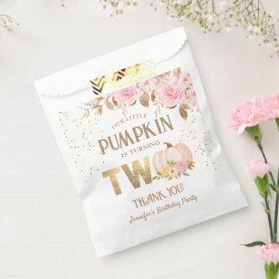 Pumpkin 2nd Birthday Girl Pink Floral Paper Favour Bags