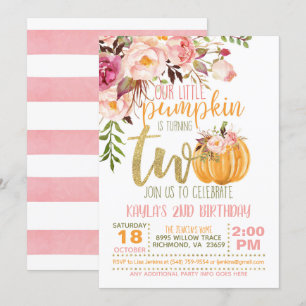 Pumpkin 2ND Birthday Invitation - Floral Stripes