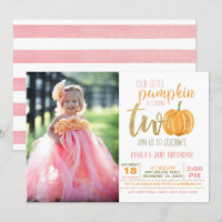 Pumpkin 2nd Birthday Invitation for Girl w/Photo