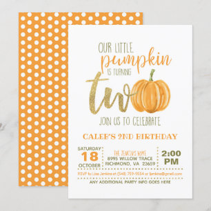 Pumpkin 2ND Birthday Invitation - Orange Dots